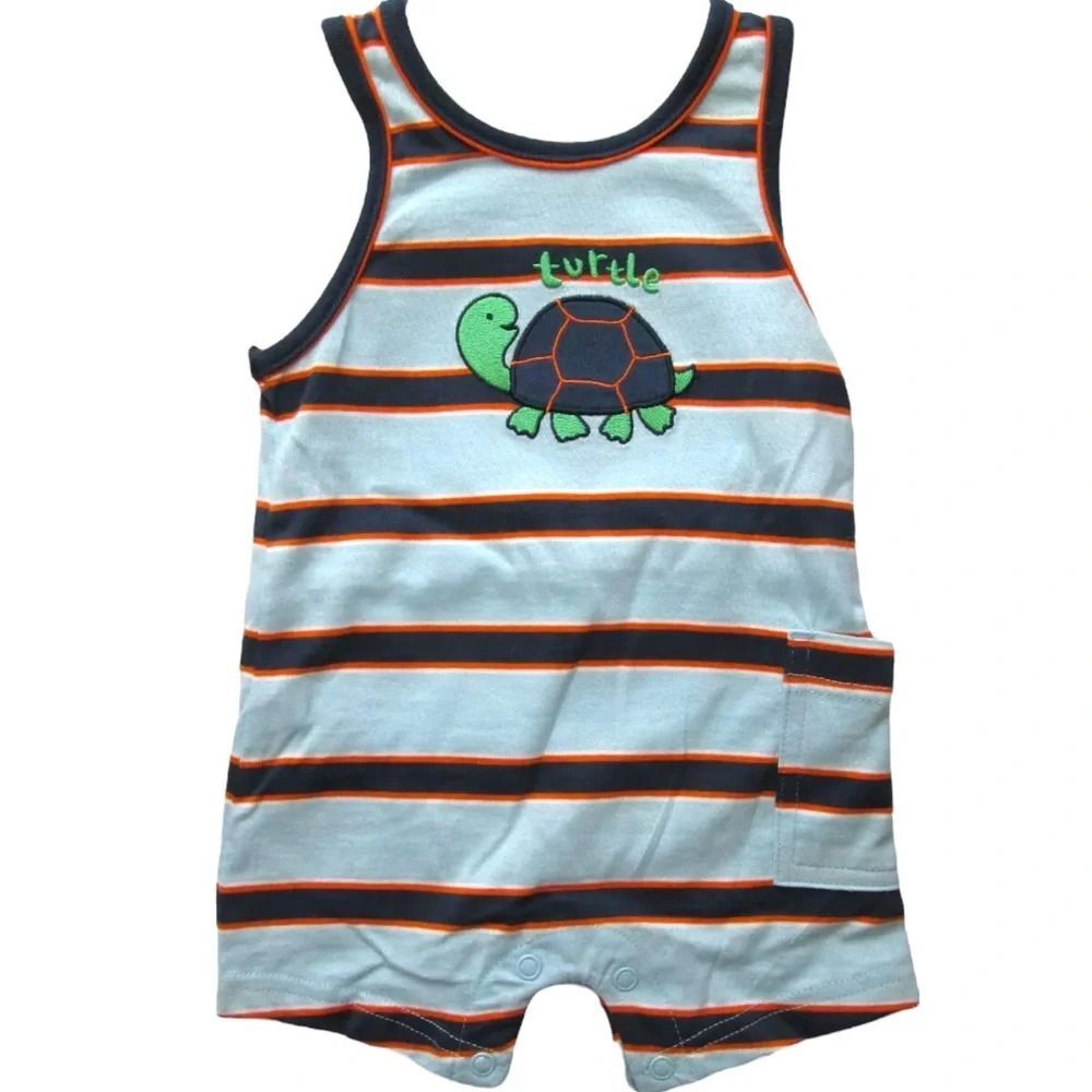 🔥 5 for $30 🔥 Carter’s Turtle Outfit Striped Cotton Shortall | 3M